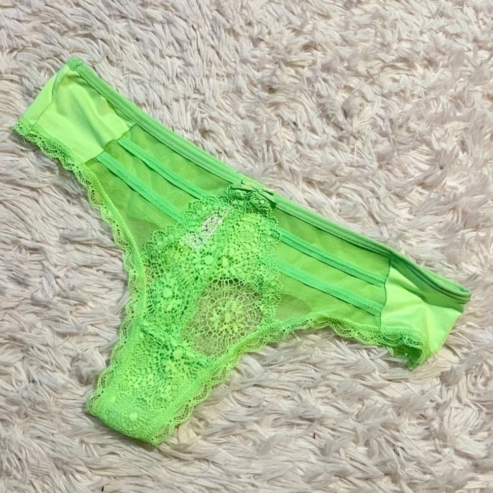 Neon Green Lace Delicate Egirl Rave Lingerie Thong Panties Women's M Y2K Femme